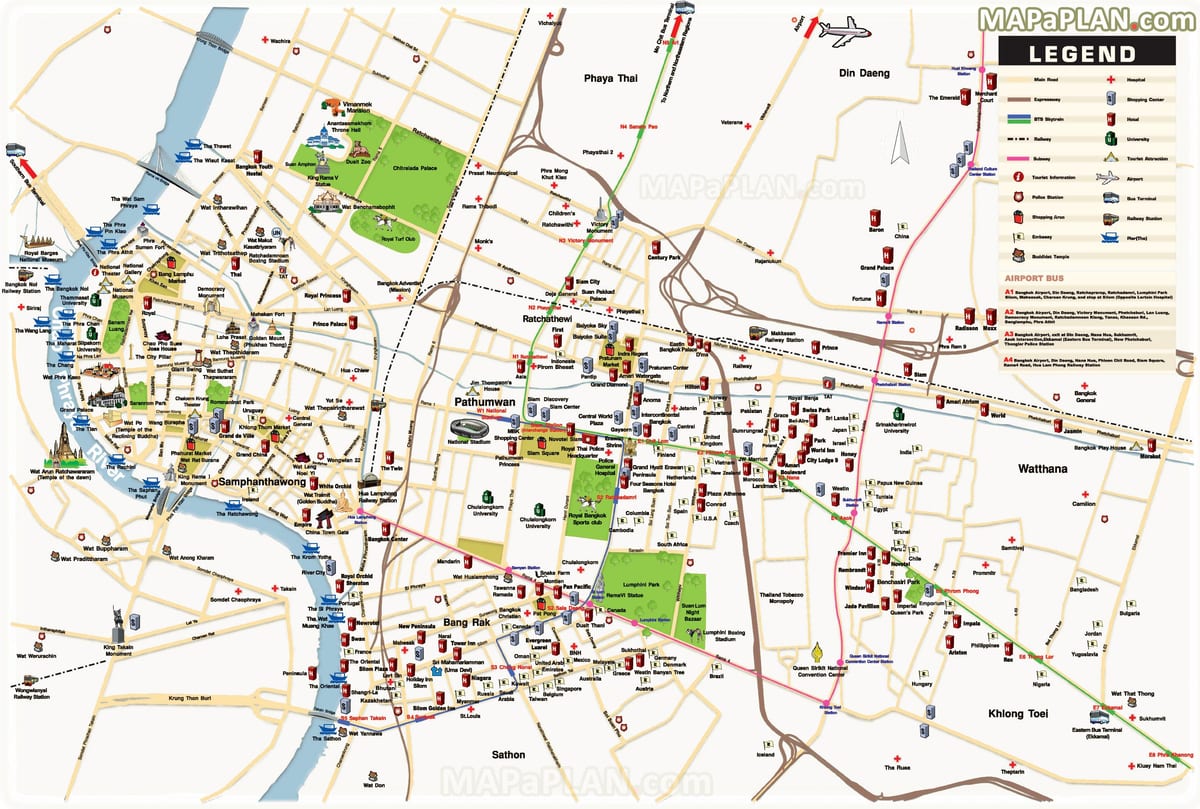 bangkok điểm tham quan chính bản đồ