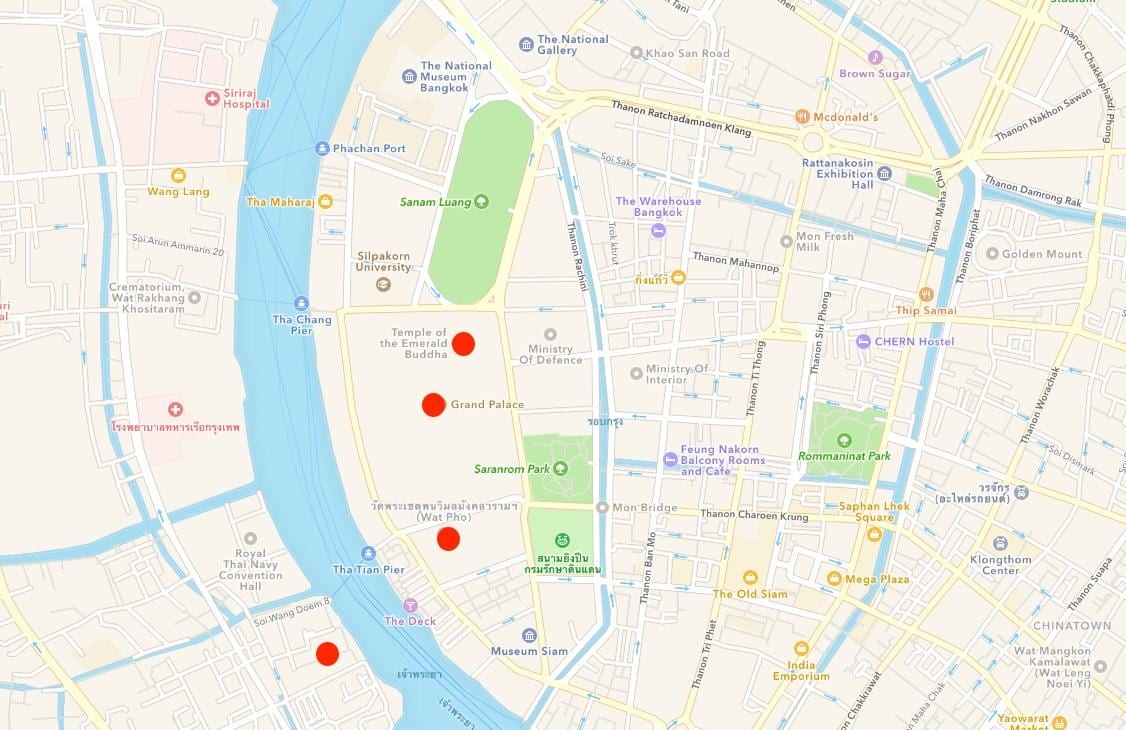bản đồ của ngôi chùa ở bangkok