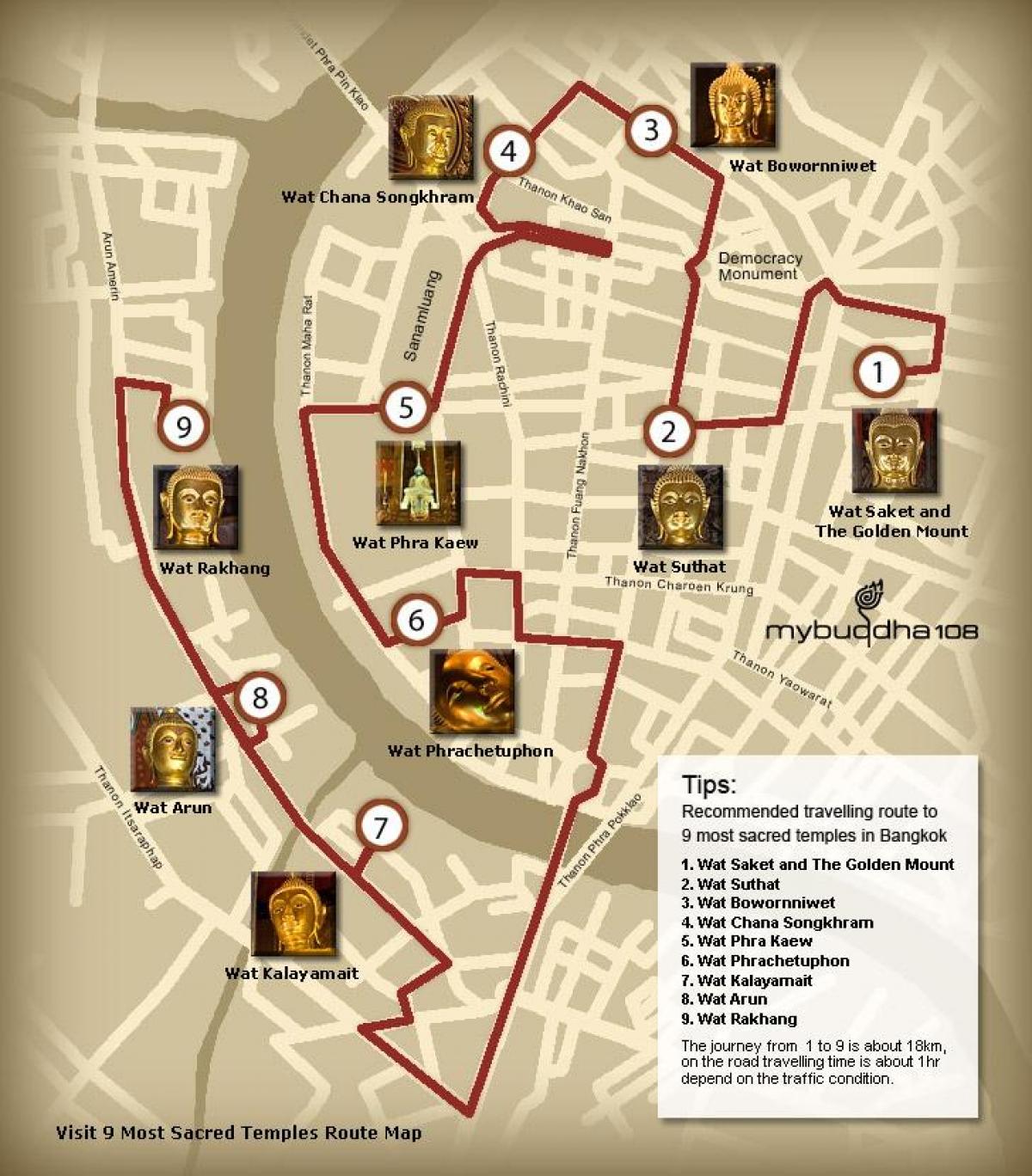 bản đồ của bangkok đền tour