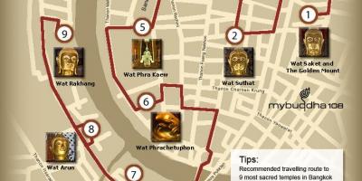 Bản đồ của bangkok đền tour